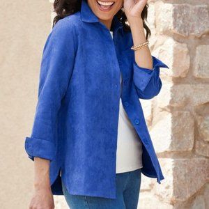 Draper's & Damon's Blue Microsuede Button Up Round Hem Shacket  - size 1X NWOT